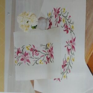 Herrschner's Petunia Table Topper Stamped Cross Stitch